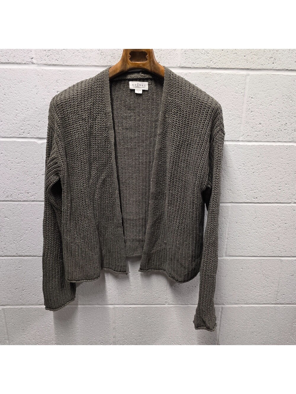 Velvet By Graham & Spencer Terrah Open Front Cardigan Green Gray L Knit